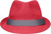 Street style trilby hoedje rood met donkergrijs S/m (56 cm)