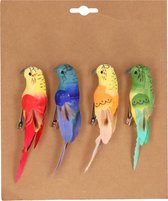 4x Vogels op clip gekleurde papegaaien 14 cm - Vogel decoratie en versieringen