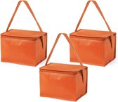 3x stuks kleine mini koeltasjes oranje sixpack blikjes - Compacte koelboxen/koeltassen