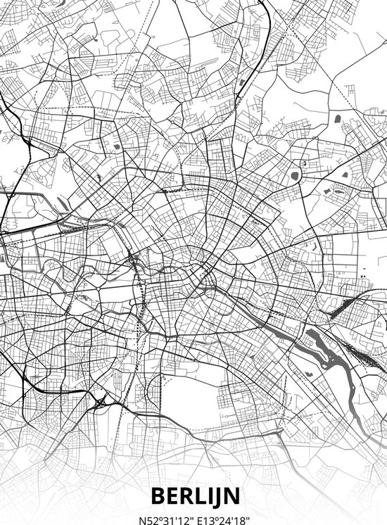 Berlijn plattegrond - A3 poster - Zwart witte stijl