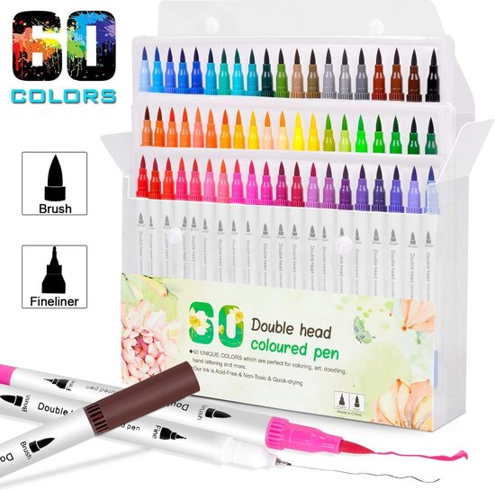 60 Dual Brush Pennen set - Dubbelzijdigestift - Water basis Markers - Voor  Bullet... | bol.com