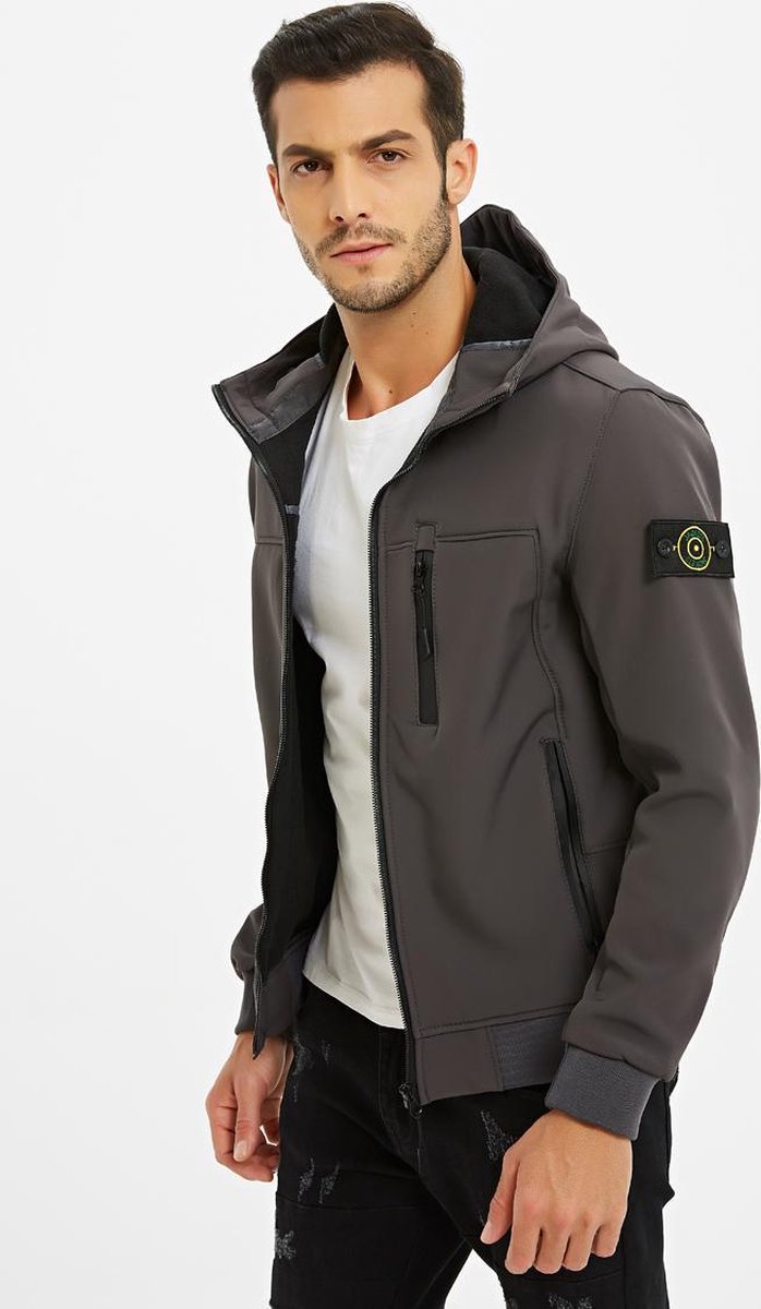 Winterjas heren softshell herenjas grijs maat XS