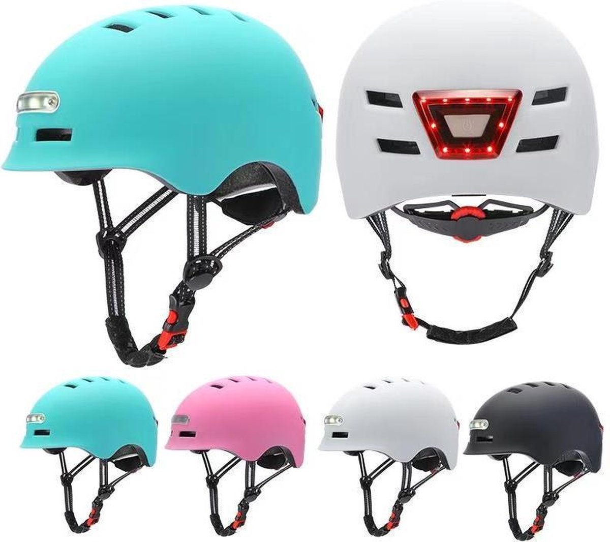 Fietshelm met ingebouwde voor en achterlichtLED licht