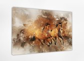 Wilde paarden 100x70 cm, Canvas schilderij uitgerekt op het frame, 100% katoen, Wanddecoratie