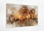 Wilde paarden 80x60 cm, Canvas schilderij uitgerekt op het frame, 100% katoen, Wanddecoratie