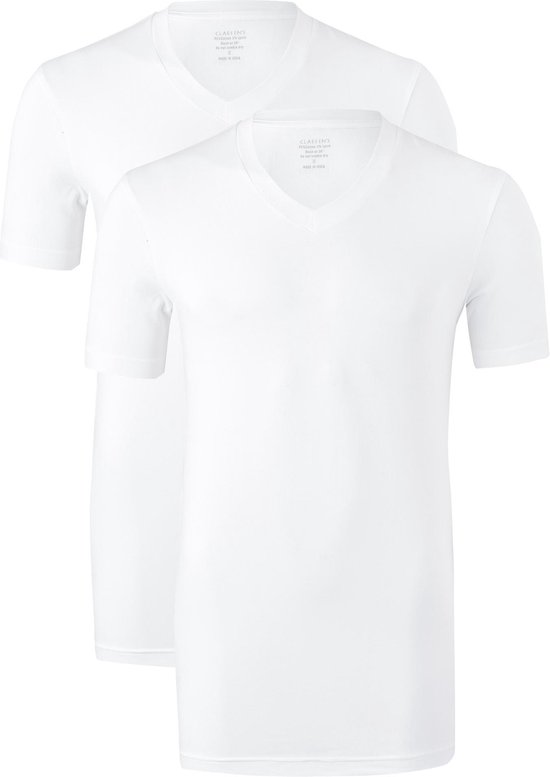Claesen's Basics T-shirts (2-pack) - heren T-shirts V-hals - wit - Maat: S