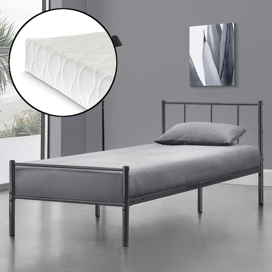 Metalen bedframe Hercules met matras 90x200 cm donkergrijs