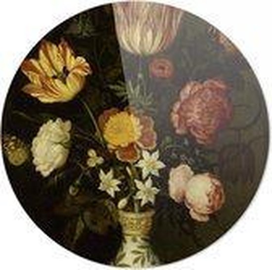 Stilleven met bloemen in een Wan-li vaas, Ambrosius Bosschaert, 1619 | 140 x 140 CM | Oude Meesters | Wanddecoratie | Schilderij | 5 mm dik plexiglas muurcirckel