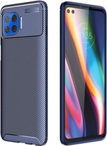 Motorola Moto G 5G Plus Siliconen Carbon Hoesje Blauw