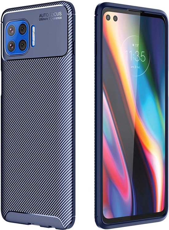 hoek Kan worden berekend Maak plaats Motorola Moto G 5G Plus Siliconen Carbon Hoesje Blauw | bol.com
