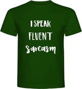 T-Shirt - Casual T-Shirt - Fun T-Shirt - Fun Tekst - Lifestyle T-Shirt - Mood - I Speak Fluent Sarcasm - Bottle Green - Size - XL
