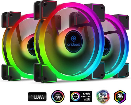 anidees AI Aureola Duo 140mm 3pcs RGB PWM Dual Light Loop Fan Compatible  avec en-tête... | bol.com