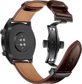 Universeel 20MM Horloge Bandje / Smartwatch Bandje Echt Leer met Vlindersluiting Bruin