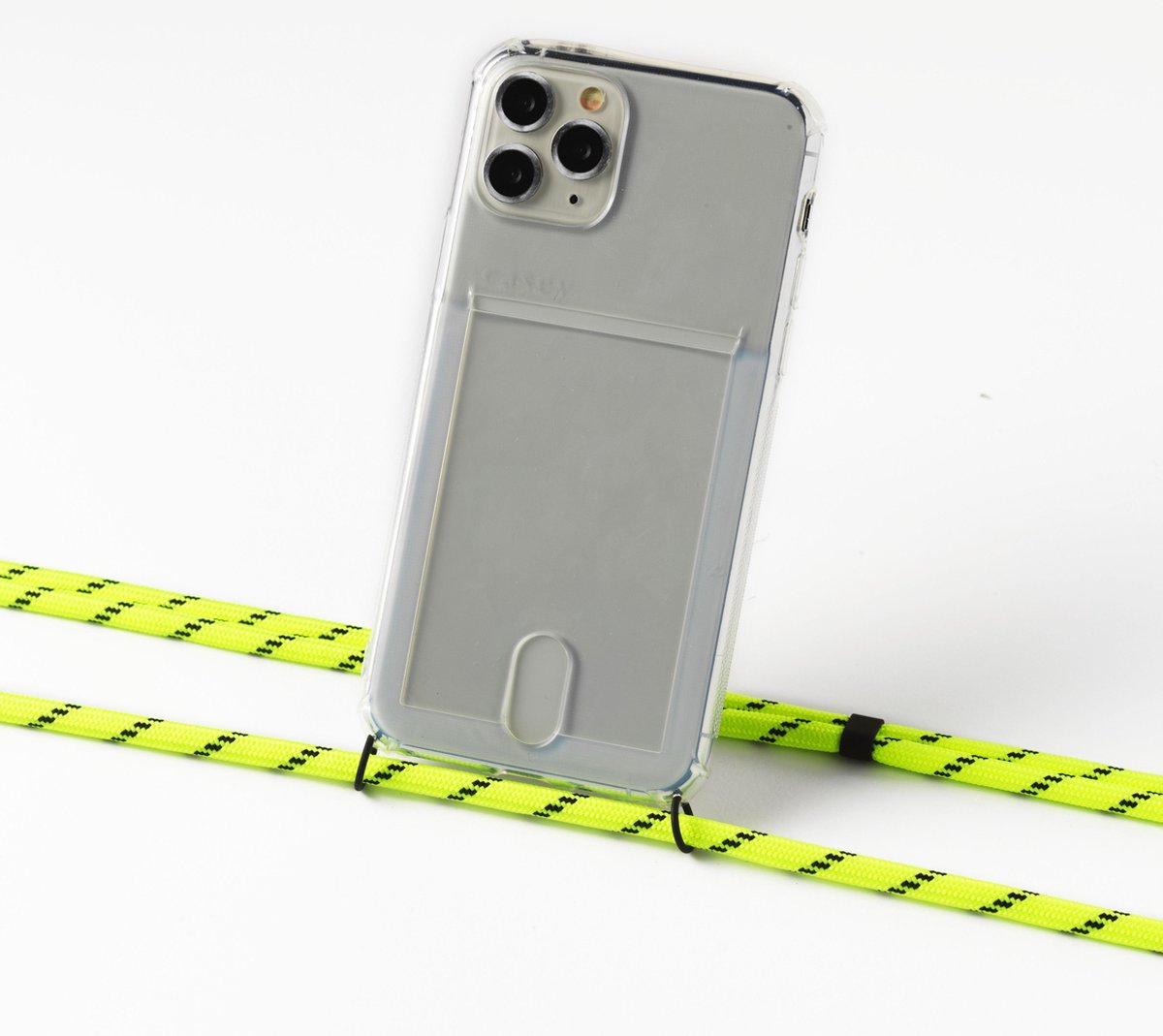 Apple iPhone 7 of 8 plus silicone hoesje transparant met koord neon yellow