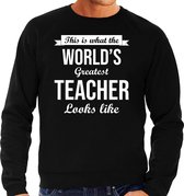 Worlds greatest teacher cadeau sweater zwart voor heren 2XL