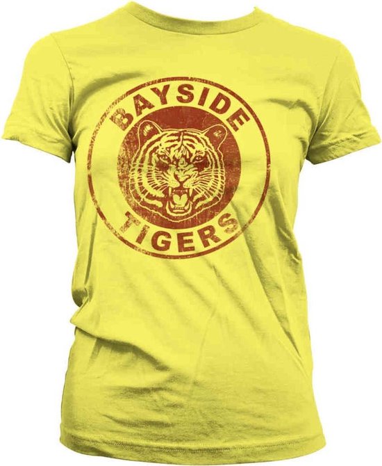 Saved By The Bell Dames Tshirt -S- Bayside Tigers Washed Logo Geel