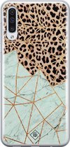 Samsung A70 hoesje siliconen - Luipaard marmer mint | Samsung Galaxy A70 case | Bruin | TPU backcover transparant