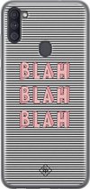 Samsung A11 hoesje siliconen - Blah blah blah | Samsung Galaxy A11 case | blauw | TPU backcover transparant