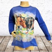 Meisjes shirt paarden bruinzwart blauw -s&C-86/92-Longsleeves meisjes
