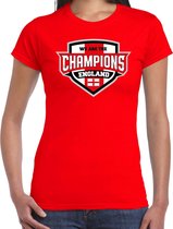 We are the champions England t-shirt met schild embleem in de kleuren van de Engelse vlag - rood - dames - Engeland supporter / Engels elftal fan shirt / EK / WK / kleding L