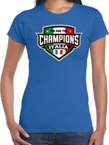 We are the champions Italia t-shirt met schild embleem in de kleuren van de Italiaanse vlag - blauw - dames - Italie supporter / Italiaans elftal fan shirt / EK / WK / kleding XS