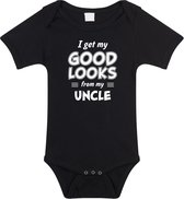 I get my good looks from my uncle romper / rompertje - zwart - unisex - jongens / meisjes - kraamcadeau / geboorte cadeau - zwart rompertje voor baby 68