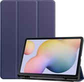 Samsung Galaxy Tab S7 hoes - Smart Tri-Fold Tablet Book Case Cover met Penhouder - Blauw