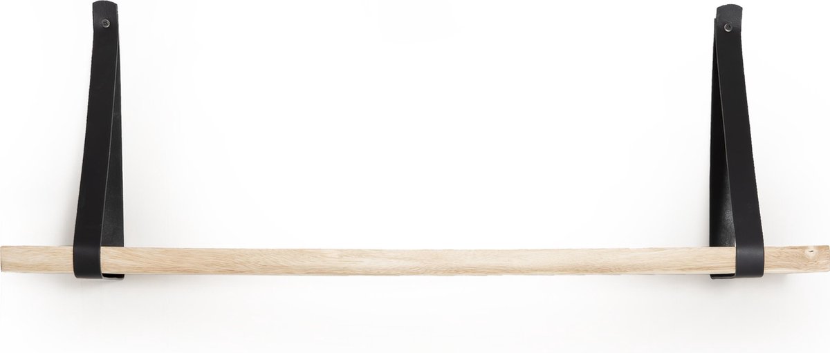 Houten Wandplank 120 cm | incl. Zwarte leren banden | Live Edge | Robuust | Duurzaam – Stijlvol
