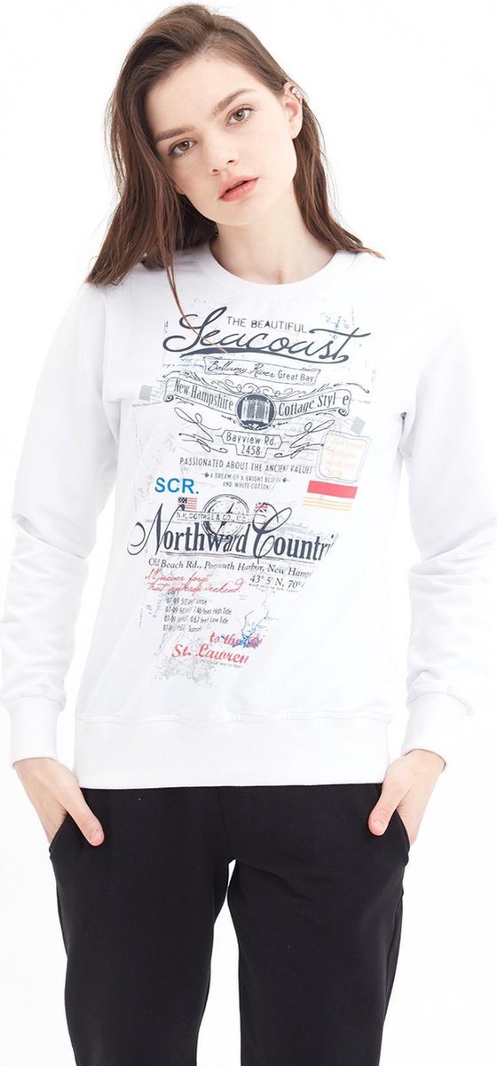 SCR. Kifa - Dames Sweater - Trui met ronde hals - Wit - Maat L