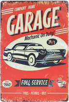 Wandbord – Garage Full Service - Autogarage - Vintage - Retro -  Wanddecoratie – Reclame bord – Restaurant – Kroeg - Bar – Cafe - Horeca – Metal Sign - 20x30cm