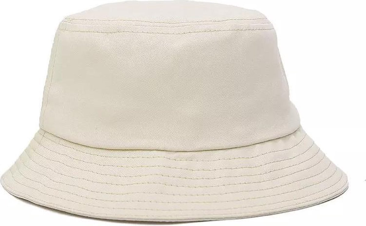 Bucket Hat Beige Wit Maat M/L Unisex Zonnehoed Hoedje UV - Merkloos