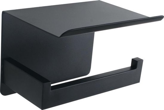Toiletrolhouder Zwart rond met Telefoonhouder - wc-rol houder - mobiele