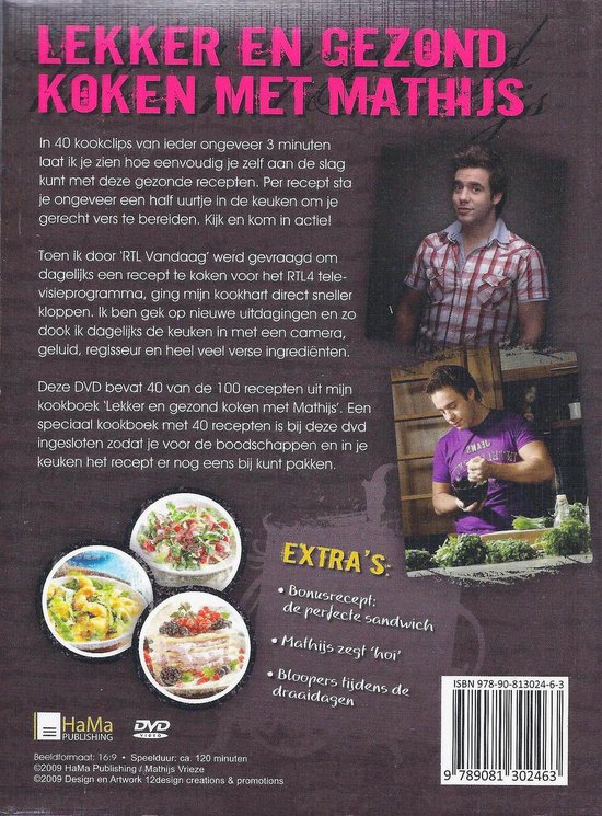 Lekker en gezond koken met Mathijs DVD + Boek Kookles inWoord en Beeld met Mathijs Vrieze Taal: Nederlands Nieuw! - M. Vrieze