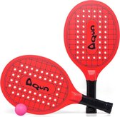 Rode beachball set met tennisracketprint buitenspeelgoed - Houten beachballset - Rackets/batjes en bal - Tennis ballenspel