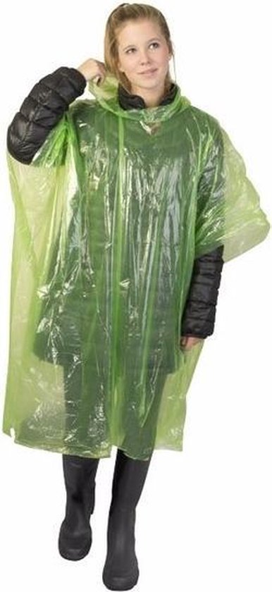 15x stuks wegwerp regenponcho groen voor volwassenen