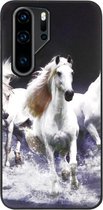 ADEL Siliconen Back Cover Softcase Hoesje Geschikt voor Huawei P30 Pro - Paarden Wit