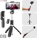STHER© 3in1 Selfie Stick met Bluetooth Afstandsbediening - 360 Graden Functie - Selfie Stick Tripod - Selfiestick Universeel - Selfiestick Iphone