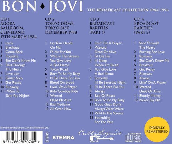 koppeling Communicatie netwerk Melbourne Bon Jovi - The Broadcast Collection 1984-1996 (4 CD), Bon Jovi | CD (album)  | Muziek | bol.com