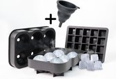 ZingWing ijsblokjesvorm - 20 ijsblokjes - 6 ijsballen - ijsblokjesvorm silicone - siliconen ijsvormpjes - ijsblokjesvorm met deksel - 3-delige set - Gratis trechter