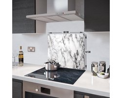 Marmerlook Tempered Glazen Spatbescherming Voor Achter de Kookplaat 52cm x 60cm
