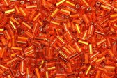 bugels, staafjes rocailles, glas, oranje silver lined, 6 x 1,8mm, gat 0,6mm, 5000 stuks, 230 gram