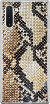 Samsung Note 10 hoesje siliconen - Snake / Slangenprint bruin | Samsung Galaxy Note 10 case | goudkleurig | TPU backcover transparant