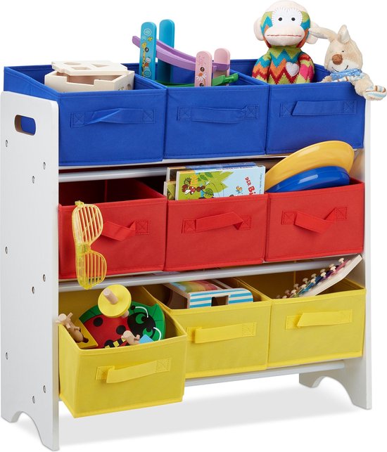 porte-jouets relaxdays avec paniers - 9 boîtes pliantes - rack de rangement chambre d'enfant - coloré