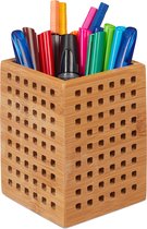 Relaxdays pennenbak bamboe - houten box - pennenhouder kantoor - landhuisstijl - bruin