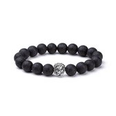 KRALEN ARMBAND LAVA STEEN MET LEEUWEN BEDELTJE - Zwart