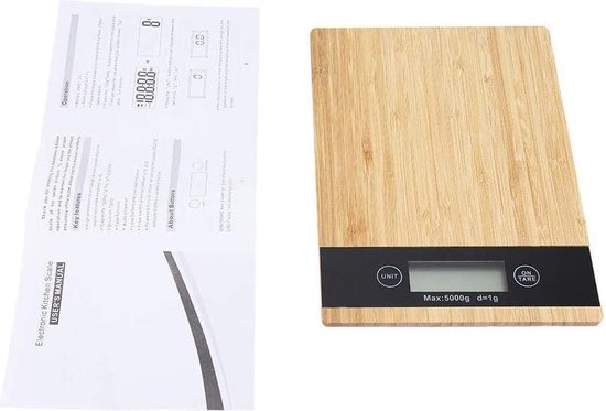 Digitale Precisie Keukenweegschaal - Tot 5 kg - Inclusief batterijen - Hout - Merkloos