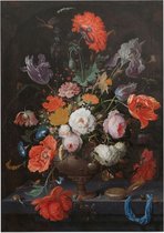 Stilleven met bloemen en een horloge, Abraham Mignon - Foto op Forex - 120 x 160 cm