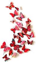 Muursticker4sale 3D vlinders 12x Mix Rood