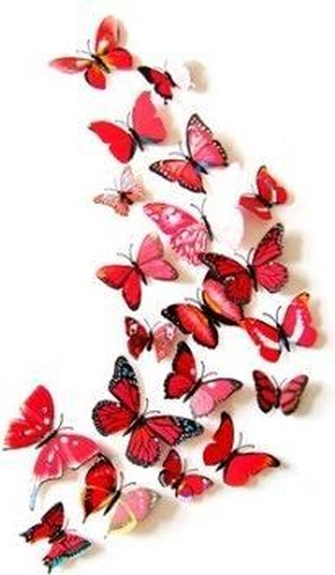 Muursticker4sale 3D vlinders 12x Mix Rood