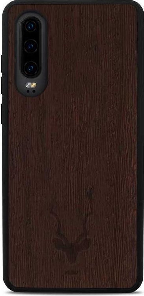 Kudu Huawei P30 hoesje case - Houten backcover - Handgemaakt en afgewerkt met duurzaam TPU - Wengé - Zwart